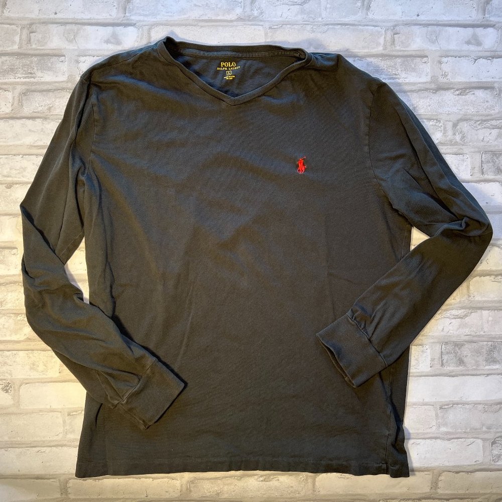 Ralph Lauren Polo Shirt Mens Adult Large Navy Blue Long Sleeve V Neck